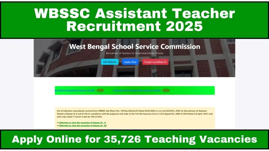 WBSSC Assistant Teacher Recruitment 2025